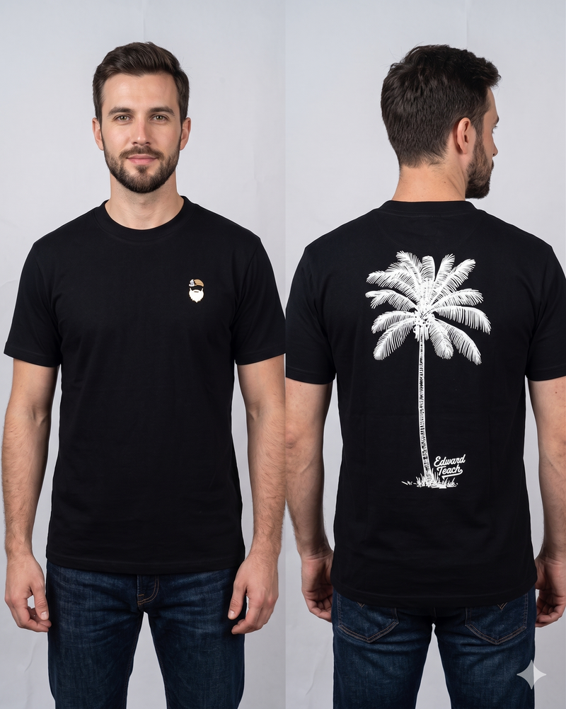 Edward Teach Palm Tee Black — premium cotton t-shirt with palm tree design