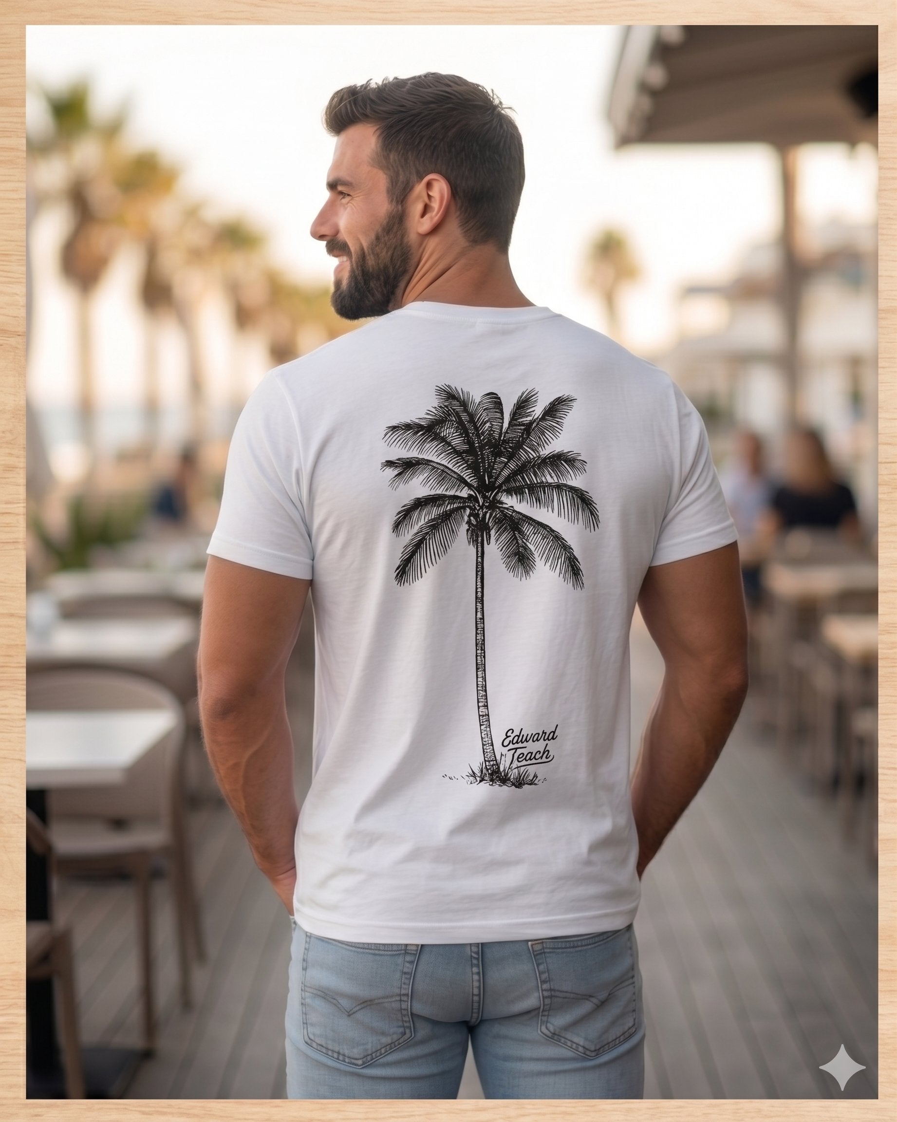Edward Teach Palm Tee — White, back view